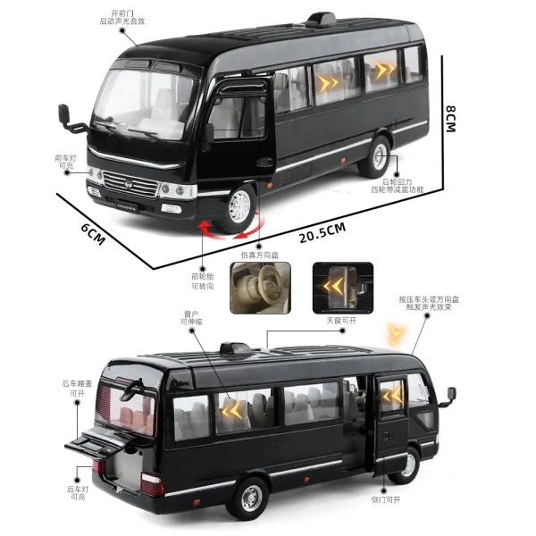 1:24 Coaster BUS Alloy Car Model Sound and Light Pull Back Children's Toy Collectibles Birthday gift - Image 2