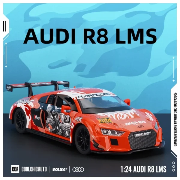 1:24 AUDI R8 LMS BMW M4 GT3 WASA Supercar Alloy Car Model Sound and Light Children's Toy Collectibles Birthday gift - Image 6