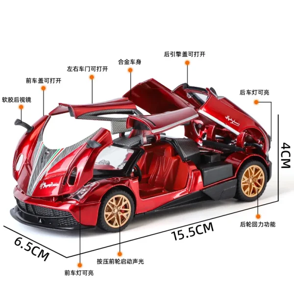 1:32 Pagani Huayra BC Supercar Alloy Muscle Car Model Sound and Light Pull Back Children's Toy Collectibles Birthday gift - Image 6