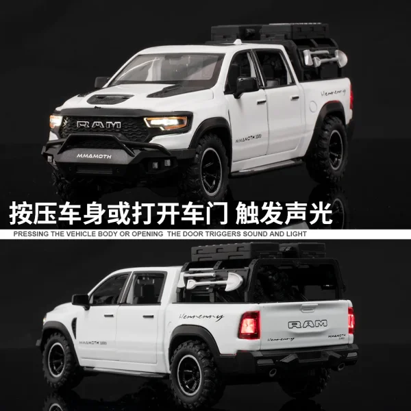 1:32 Dodge RAM 1000 TRX Mammoth Picku Alloy Car Model Sound and Light Pull Back Children's Toy Collectibles Birthday gift - Image 3