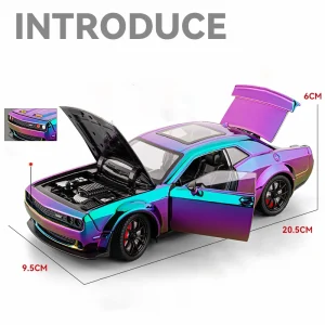 1:24 Dodge Challenger Hellcat Redeye Alloy Car Model Sound and Light Pull Back Children’s Toy Collectibles Birthday gift