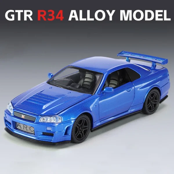 1:32 Nissan GTR R34 GT-R R35 Fast & Furious Alloy Car Model Sound and Light Pull Back Children's Toy Collectibles Birthday gift - Image 3
