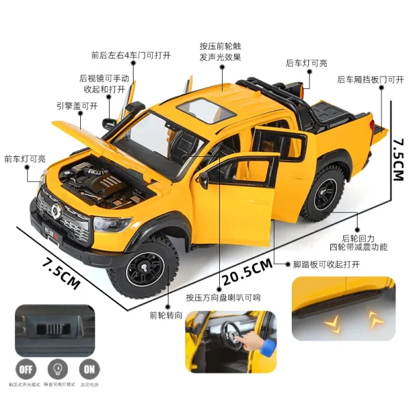 1:24 Great Wall Motor GWM Poer Alloy Muscle Car Model Sound and Light Pull Back Children's Toy Collectibles Birthday gift - Image 5