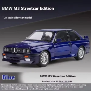 1:24 BMW M3 E30 1988 Supercar Alloy Car Model Sound and Light Pull Back Children’s Toy Collectibles Birthday gift