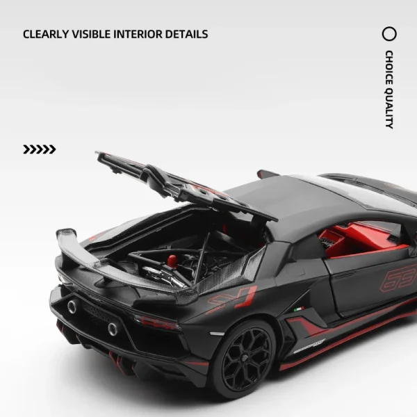 1:24 Lamborghini Aventado SVJ63 Supercar Alloy Die Cast Toy Car Model Sound and Light Children's Toy Collectibles Birthday gift - Image 3