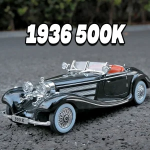 1:24 Mercedes-Benz 500K 1936 Classic Car Alloy Car Model Sound and Light Pull Back Children’s Toy Collectibles Birthday gift
