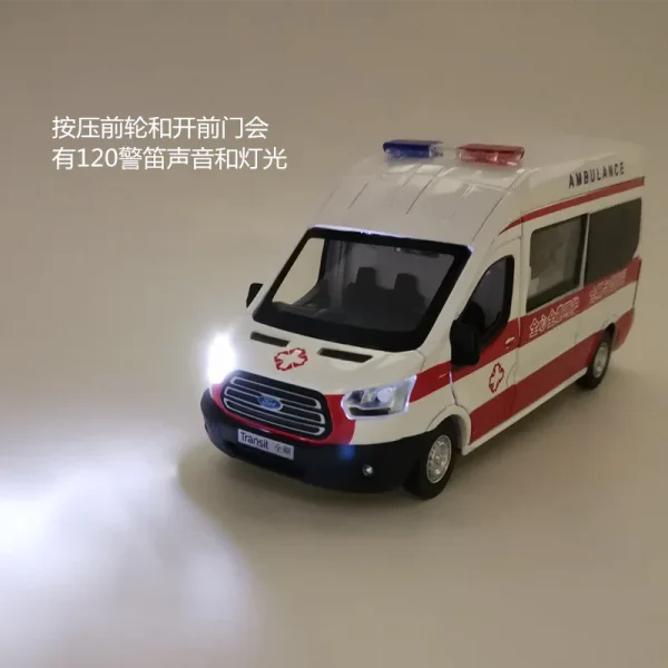 1:35 Ford Transit Ambulance Alloy Car Model Sound and Light Pull Back Children's Toy Collectibles Birthday gift - Image 4