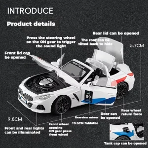 1:22 BMW Z4 M40i Supercar Alloy Car Model Sound and Light Pull Back Children’s Toy Collectibles Birthday gift