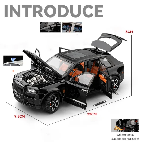 1:20 Rolls Royce Cullinan Black Badge SUV Alloy Die Cast Toy Car Model Sound and Light Children's Toy Collectibles Birthday gift - Image 3