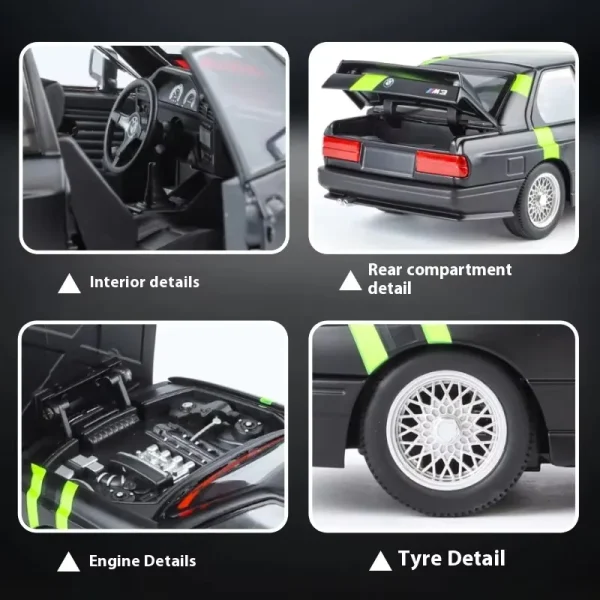 1:24 BMW M3 E30 1987 DTM Alloy Car Model Sound and Light Pull Back Children's Toy Collectibles Birthday gift - Image 3