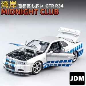 1:32 Nissan GTR R34 GT-R R35 Fast & Furious Alloy Car Model Sound and Light Pull Back Children’s Toy Collectibles Birthday gift