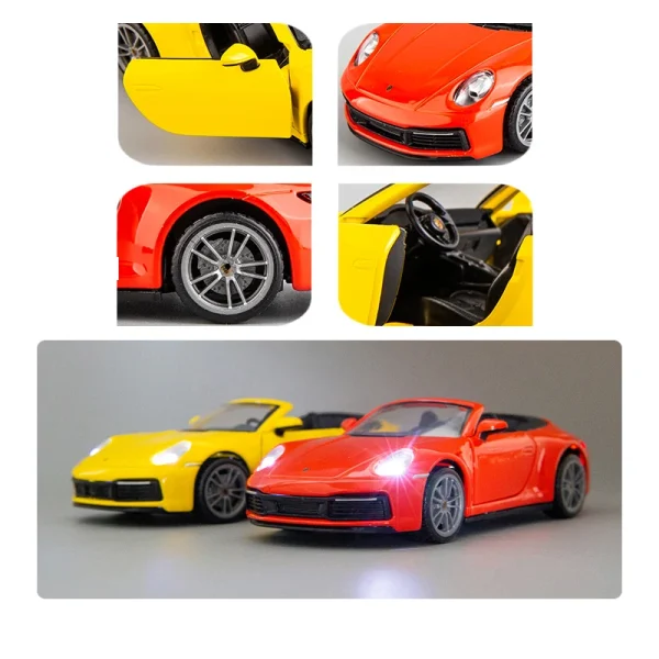 1:32 Porsche 911 Carrera Alloy Cast Toy Car Model Sound and Light Pull Back Children's Toy Collectibles Birthday gift - Image 6