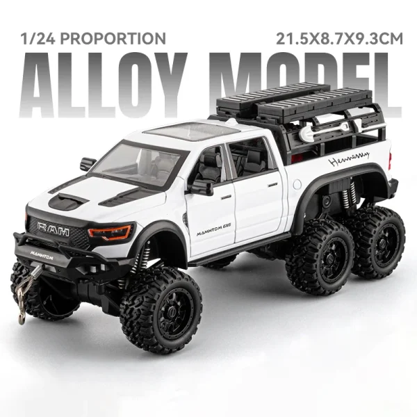 New 1:24 Mammoth RAM 1000 TRX Picku Alloy Car Model Sound and Light Pull Back Children's Toy Collectibles Birthday gift - Image 5