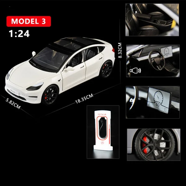 1:24 Model 3 Model Y Model S Model X Alloy Die Cast Car Model Sound and Light Children's Toy Collectibles Birthday gift - Image 3