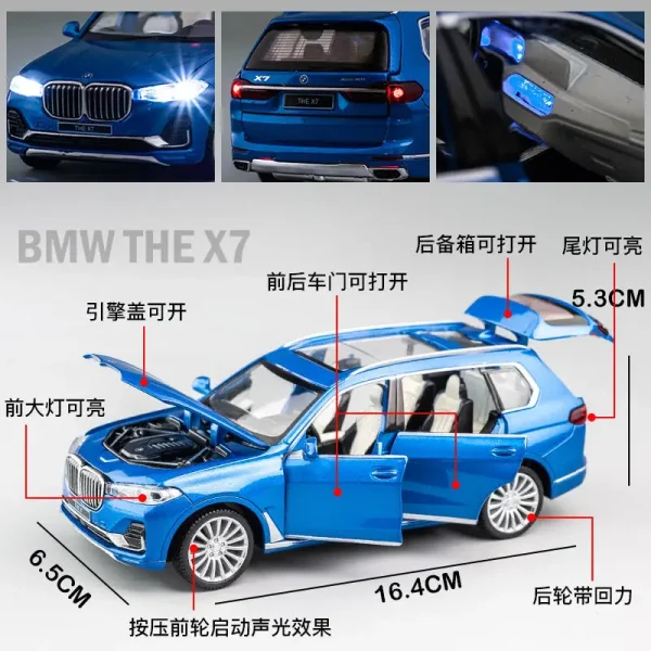 1:32 BMW X7 SUV Alloy Toy Car Model Wheel Steering Sound and Light Children's Toy Collectibles Birthday gift - Image 5