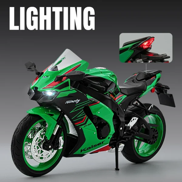 1:9 Kawasaki ZX10R Ninja Alloy Die Cast Motorcycle Model Toy Vehicle Collection Sound and Light Off Road Autocycle Toys Car - Image 5