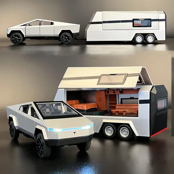 1:32 Cyber toy truck Model Y Trailer Car Alloy Diecasts & Toy Vehicles Metal Toy Car Model Sound and light Collection Kids Toy - Image 4