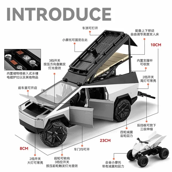 1:24 Cybertruck Camping RV Alloy Die Cast Toy Car Model Sound and Light Children's Toy Collectibles Birthday gift - Image 4