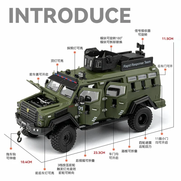 1:24 Sword Toothed Tiger Armored Vehicle Alloy Die Cast Toy Car Model Sound and Light Children's Toy Collectibles Birthday gift - Image 5