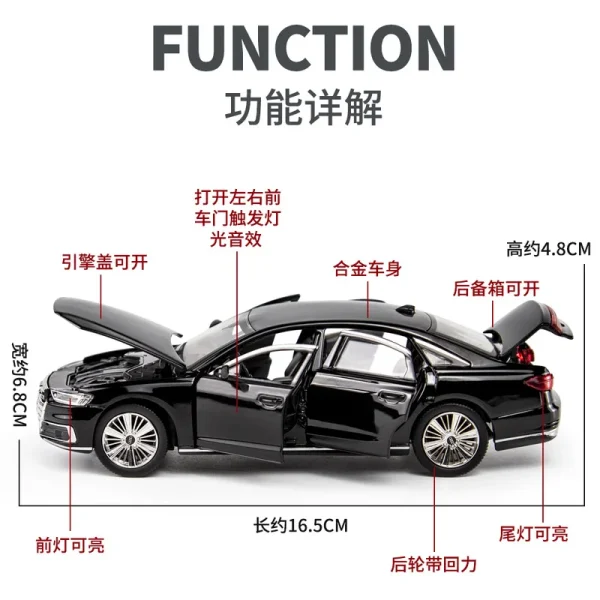 1:32 AUDI A8 Alloy Car Diecasts & Toy Vehicles Car Model Sound and light Pull back Car Toys For Kids Gifts - Image 4