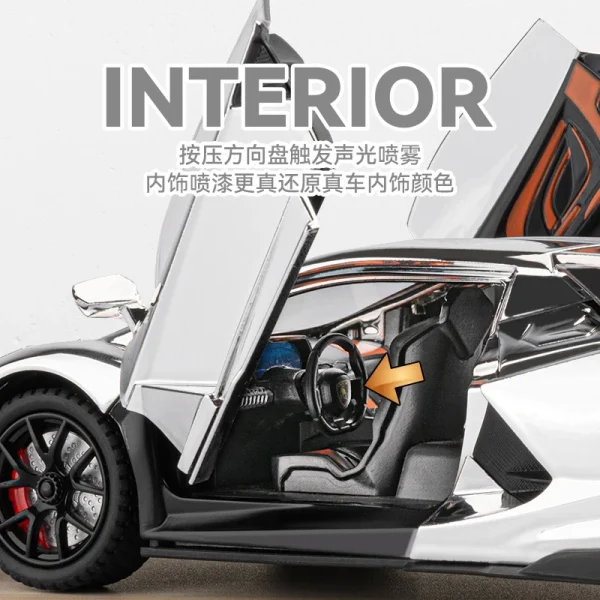 1:24 Lamborghini Revuelto With Spray Alloy Car Diecasts & Toy Vehicles Metal Toy Car Model Sound and light Collection Kids Toy - Image 3