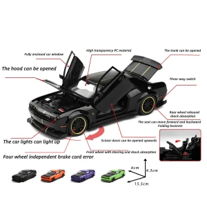 1:32 Challenger SRT Hellcat 2024 Alloy Car Model Sound and Light Pull Back Children’s Toy Collectibles Birthday gift