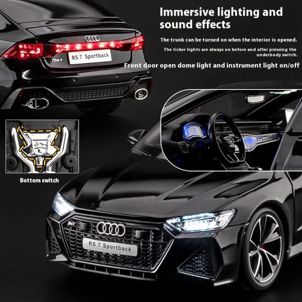 1:18 AUDI RS7 Sportback Key Version Alloy Car Model Sound and Light Children's Toy Collectibles Birthday gift - Image 3