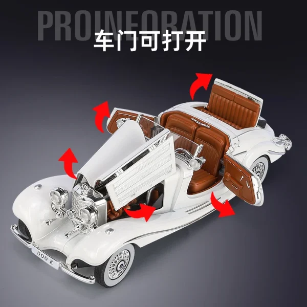 1:24 Mercedes-Benz 500K 1936 Classic Car Alloy Car Model Sound and Light Pull Back Children's Toy Collectibles Birthday gift - Image 3