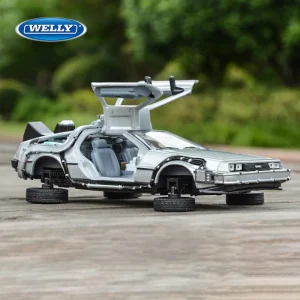 WELLY 1:24 Diecast Alloy Model Car DMC-12 delorean back to the future Time Machine Metal Toy Car For Kid Toy Gift Collection