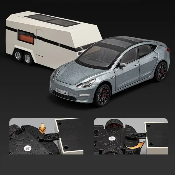 1:24 MODEL 3 Travel RV Trailer Alloy Car Model Sound and Light Children's Toy Collectibles Birthday gift - Image 4
