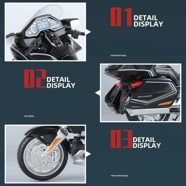 1:11 Honda Gold Wing GL800 2021 Alloy Die Cast Motorcycle Model Vehicle Collection Sound and Light Off Road Autocycle Toys Car - Image 6