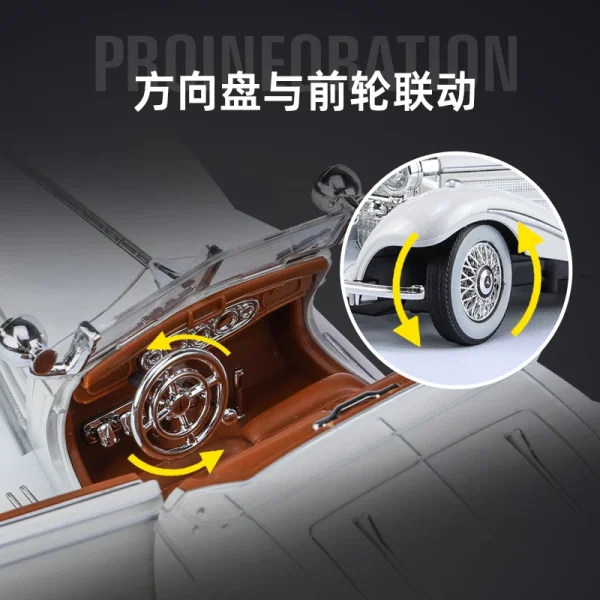 1:24 Mercedes-Benz 500K 1936 Classic Car Alloy Car Model Sound and Light Pull Back Children's Toy Collectibles Birthday gift - Image 4