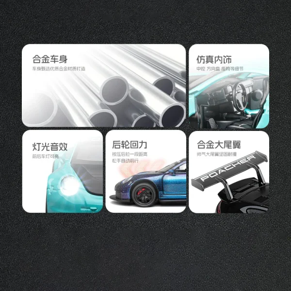 1:32 911 GT3 RS Alloy Die Cast Toy Car Model Sound and Light Children's Toy Collectibles Birthday gift - Image 6