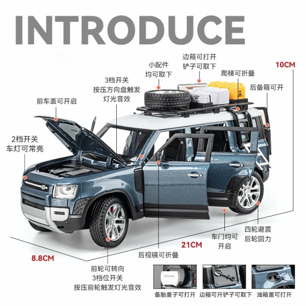 1:24 Land Rover Defender With Tools Alloy Diecasts & Toy Vehicles Toy Car Model Sound and light Collection Kids Toy Gift - Image 5