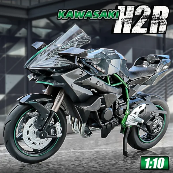 1:10 Kawasaki H2R Ninja S1000RR Alloy Die Cast Motorcycle Model Vehicle Collection Sound and Light Off Road Autocycle Toys Car