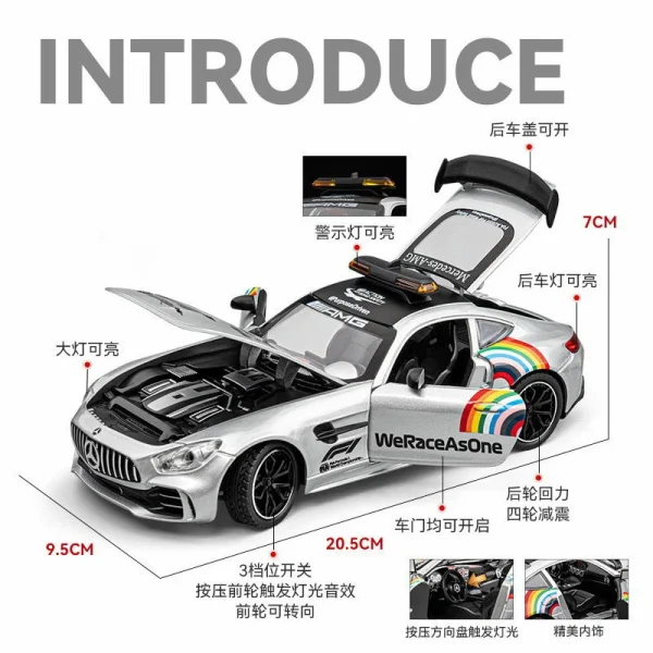 1:24 Benzs GTR AMG SAFETY CAR Supercar Alloy Die Cast Toy Car Model Sound and Light Children's Toy Collectibles Birthday gift - Image 4