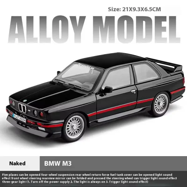 1:24 BMW M3 E30 1988 Supercar Alloy Car Model Sound and Light Pull Back Children's Toy Collectibles Birthday gift - Image 5