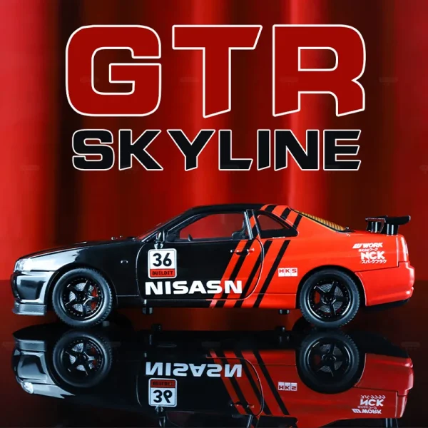 1:24 Nissan GTR R34 Skylin Fast & Furious Modified Car Alloy Car Model Sound and Light Children's Toy Collectibles Birthday gift