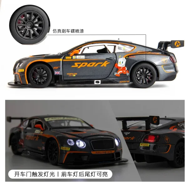 1:24 Bentley Continental GT3 Alloy Car Diecasts & Toy Vehicles Car Model Sound and light Pull back Car Toys For Kids Gifts - Image 6