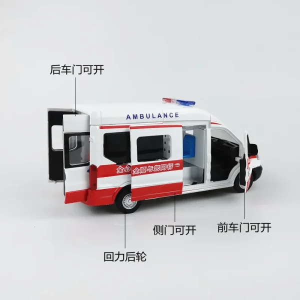 1:35 Ford Transit Ambulance Alloy Car Model Sound and Light Pull Back Children's Toy Collectibles Birthday gift - Image 3