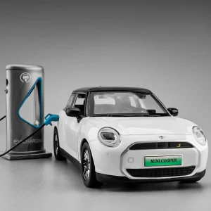 1:28 BMW Mini Cooper Electric Charging Pile Alloy Car Model Sound and Light Pull Back Children’s Toy Collectibles Birthday gift