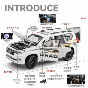 1:18 Toyota Prado Land Cruiser SUV Alloy Die Cast Toy Car Model Sound and Light Children’s Toy Collectibles Birthday gift