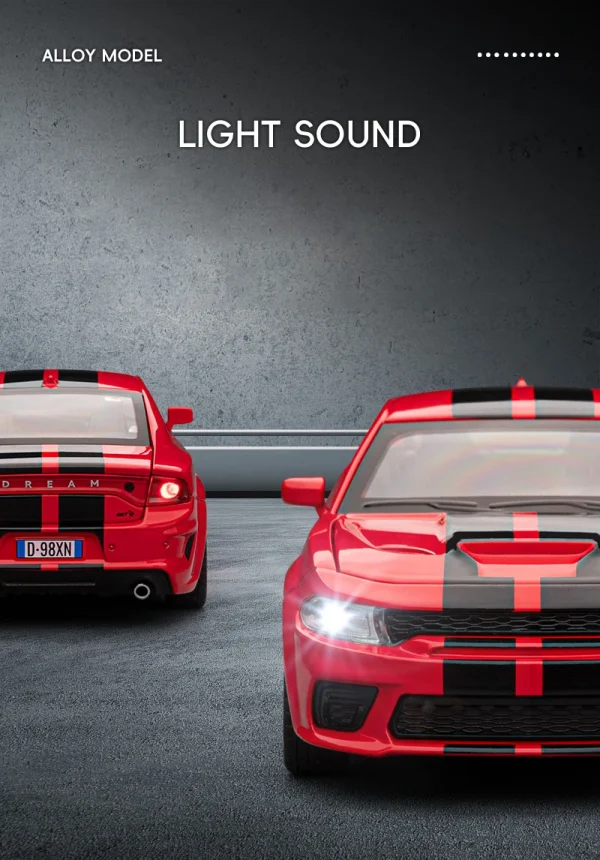 1:32 Dodge Charger SRT Hellcat Alloy Muscle Car Model Sound and Light Pull Back Children's Toy Collectibles Birthday Gift - Image 10