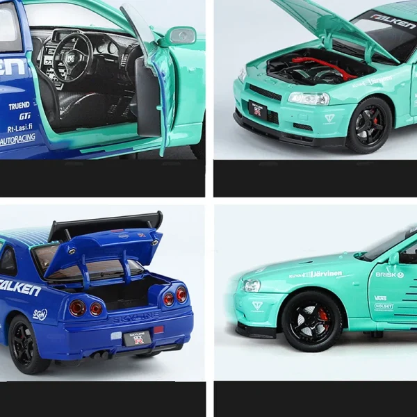 1:24 Nissan GTR R34 Skylin Fast & Furious Modified Car Alloy Car Model Sound and Light Children's Toy Collectibles Birthday gift - Image 4