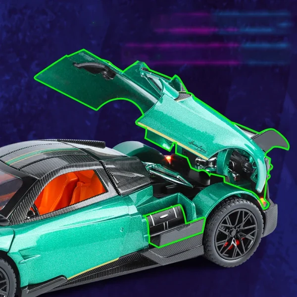 1:24 Pagani Huayra BC Supercar Alloy Die Cast Toy Car Model Sound and Light Pull Back Children's Toy Collectibles Birthday gift - Image 4
