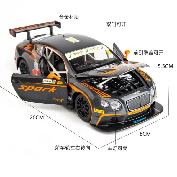 1:24 Bentley Continental GT3 Alloy Car Diecasts & Toy Vehicles Car Model Sound and light Pull back Car Toys For Kids Gifts - Image 4