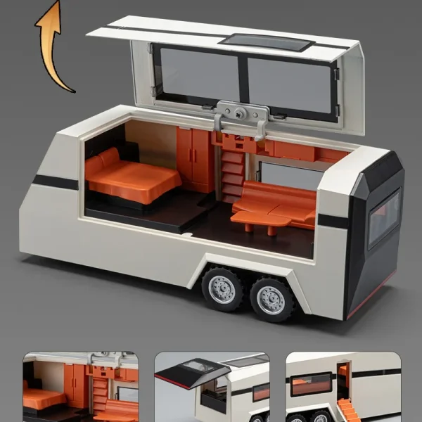 1:24 MODEL 3 Travel RV Trailer Alloy Car Model Sound and Light Children's Toy Collectibles Birthday gift - Image 6