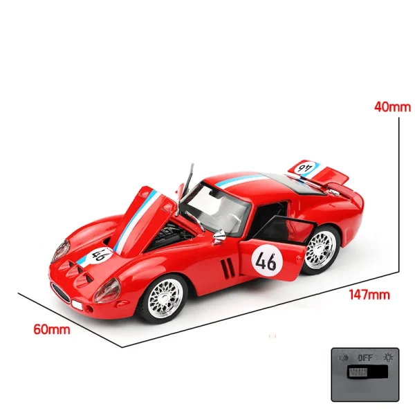 1:32 250 GTO Supercar Alloy Car Model Sound and Light Pull Back Children's Toy Collectibles Birthday gift - Image 2