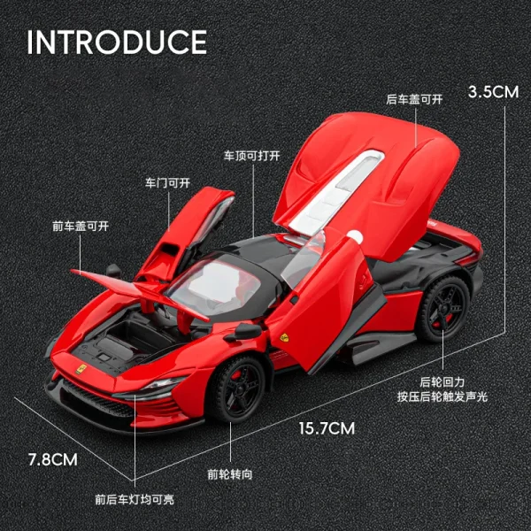 1:32 Daytona SP3 Supercar Alloy Car Model Sound and Light Pull Back Children's Toy Collectibles Birthday gift - Image 4